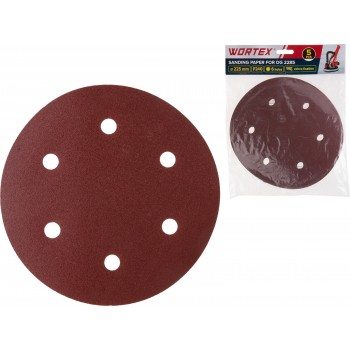 Шлифлист 225 мм Р240 самосцепл. 6 отв. 5 шт. WORTEX для DG 2285