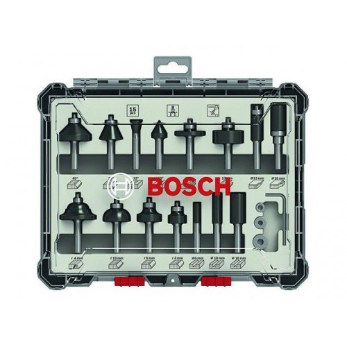 Набор фрез смешанный 8 мм (15шт) BOSCH Набор фрез смешанный 8 мм (15шт) BOSCH