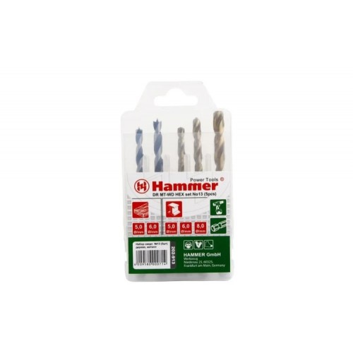 37081 Набор сверл Hammer Flex 202-913 DR set No13 HEX (5pcs) 5-8mm металл\дерево, 5шт. 37081 Набор сверл Hammer Flex 202-913 DR set No13 HEX (5pcs) 5-8mm металл\дерево, 5шт.