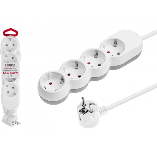 Удлинитель 1,5м (4 роз., 3,5кВт, с/з, ПВС 3х1,5) LEIDEN ELECTRIC Удлинитель 1,5м (4 роз., 3,5кВт, с/з, ПВС 3х1,5) LEIDEN ELECTRIC