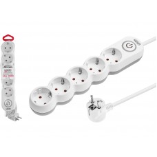 Удлинитель 1,5м (5 роз., 2,2кВт, с/з, выкл, ПВС 3х0,75) LEIDEN ELECTRIC