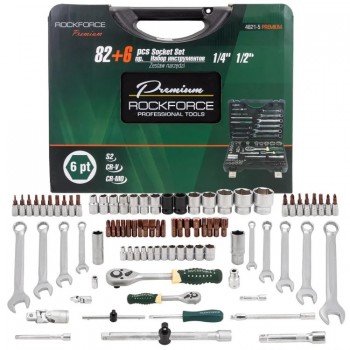 Набор инструментов 82+6пр.1/4''1/2''(6гр.)+(головка-бита 1/4''T40, биты 5/16'': М8,10,12,14,головки 1/2'': 10,12,13мм,ключи комбинир.:15,16мм)