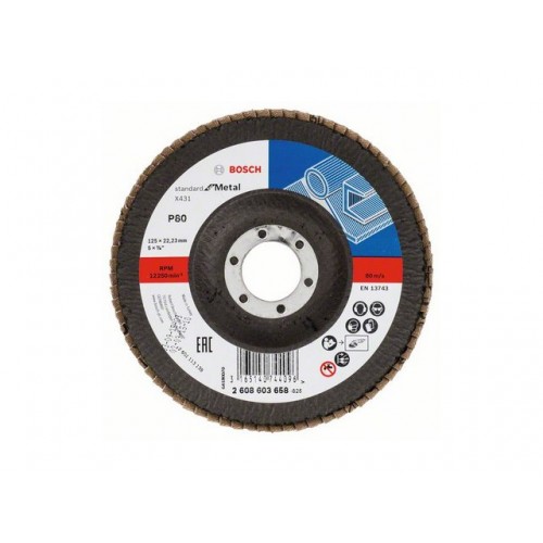 Круг лепестковый 125х22.2 мм K80 конический STANDARD FOR METAL BOSCH Круг лепестковый 125х22.2 мм K80 конический STANDARD FOR METAL BOSCH