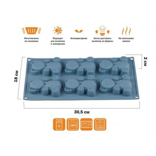 Форма для выпечки, силиконовая, прямоуг. на 6 кексов, 30.5 х 18 х 2 см, BLUESTONE, PERFECTO LINEA Форма для выпечки, силиконовая, прямоуг. на 6 кексов, 30.5 х 18 х 2 см, BLUESTONE, PERFECTO LINEA