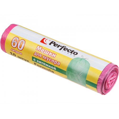 Мешки для мусора Formula с затяжкой, 60 л, 10 шт., PERFECTO LINEA Мешки для мусора Formula с затяжкой, 60 л, 10 шт., PERFECTO LINEA