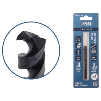 Сверло по металлу ц/х 3.0х33х61 мм HSS-Co, комплект из 2-х шт Black EXPERT STARTUL (кобальт 5%)