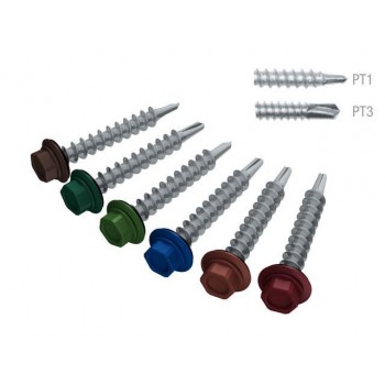 Саморез кровельный 4.8х70 мм цинк, шайба с прокл., PT1, RAL 1015 (30 шт в пласт. конт.) (по дереву, цвет светлая слоновая кость)