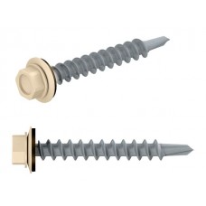 Саморез кровельный 4.8х29 мм цинк, шайба с прокл., PT1, RAL 1015 (80 шт в пласт. конт.) STARFIX (по дереву, цвет cветлая слоновая кость)