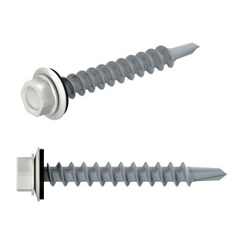 Саморез кровельный 4.8х35 мм цинк, шайба с прокл., PT1, RAL 9003 (70 шт в пласт. конт.) STARFIX (по дереву, цвет сигнальный белый)