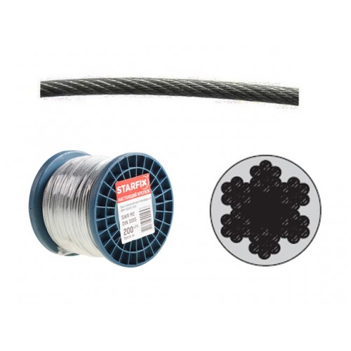 Трос стальной в ПВХ М5(4) DIN 3055 (бухта 200 м) Трос стальной в ПВХ М5(4) DIN 3055 (бухта 200 м)