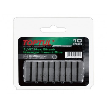 Насадка шестигранник 6мм 1/4″ 10шт блистер TOPTUL