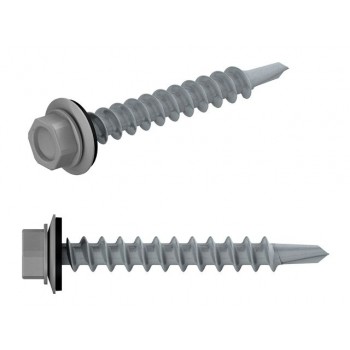 Саморез кровельный 5.5х25 мм цинк, шайба с прокл., PT3, RAL 7004 (50 шт в пласт. конт.) STARFIX (по металлу, цвет сигнальный серый)