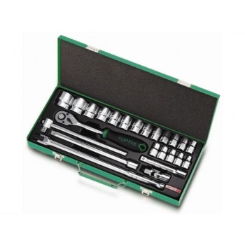 Набор головок 1/2″ 8-32мм 24предм. 6гр. метал.кейс TOPTUL
