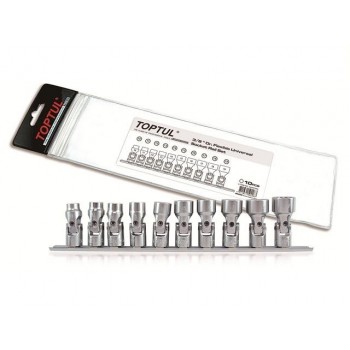 Набор головок 3/8″ 10-19мм шарнирных 10предм. на подвесе TOPTUL