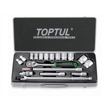 Набор головок 1/2″ 10-32мм 18предм. 6гр. метал.кейс TOPTUL