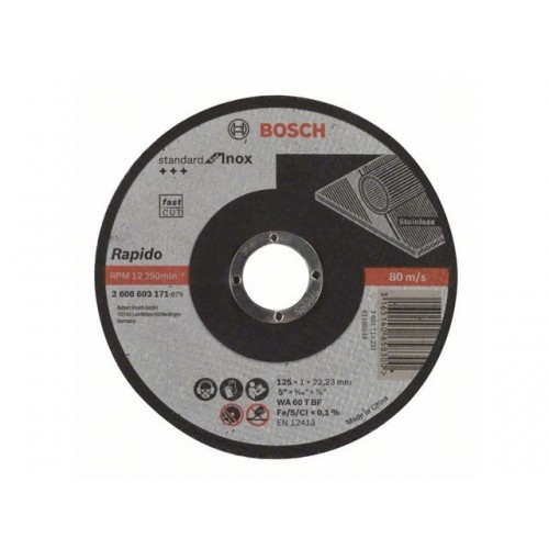 Круг отрезной 125х1.0×22.2 мм для нерж. стали Standart BOSCH Круг отрезной 125х1.0×22.2 мм для нерж. стали Standart BOSCH