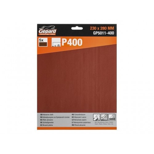 Шлифлист 230х280мм Р400 бум.осн. 5шт. GEPARD (GP5011-400) (бумага наждачная абразивная, лист шлифовальный абразивный, шлифшкурка) Шлифлист 230х280мм Р400 бум.осн. 5шт. GEPARD (GP5011-400) (бумага наждачная абразивная, лист шлифовальный абразивный, шлифшкурка)