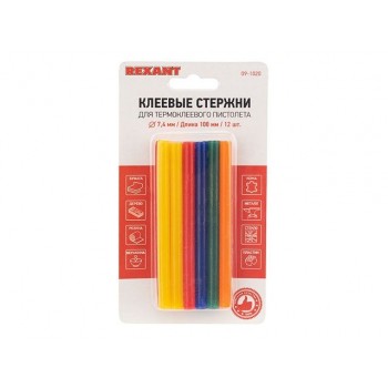 Стержни клеевые d=7,4 мм, L=100 мм, цветные (упак. 12 шт.) (блистер) REXANT