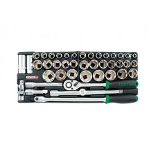 Набор головок торцевых 1/2″ 43предм. 6гр. с трещоткой TOPTUL