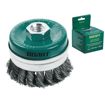 Щетка д/шлиф.маш. “чашка” косич. 100мм усиленная ВОЛАТ (для УШМ шлифмашины болгарки М14 торцевая крацовка)