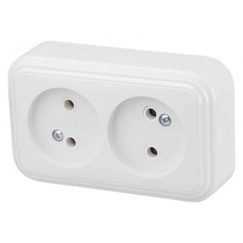 Розетка 2-ая (открытая, б/з) белая, Стандарт, Юпитер (RA16-237-Б) (ЮПИТЕР)
