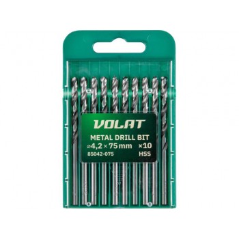 Сверло по металлу ц/х 4.2х43х75 мм HSS, комплект из 10-ти шт ВОЛАТ