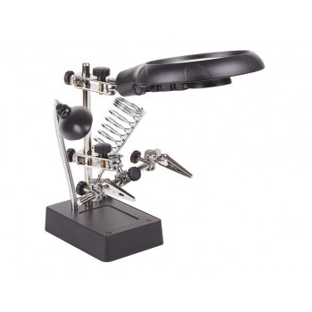 Держатель «Третья рука» с лупой х2.5, подставка под паяльник, LED подсветка REXANT