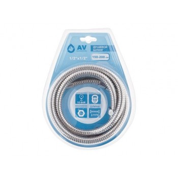 Шланг душевой, SUS/EPDM, 1/2" г-г 150-200 см, мат., AV Engineering (Гайка цинк, 10 бар)