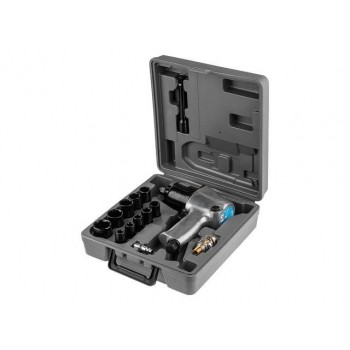 Пневмогайковерт 1/2″ DGM DTW-7012 с лубрикатором и головками (580 Нм, Ударный мех-м: twin hammer, 7000 об/мин, Макс.резьба: М18, 220 л/мин,)