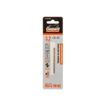 Сверло по металлу ц/х 3.2х36х65 мм HSS TIN GEPARD (нитридтитановое покрытие)
