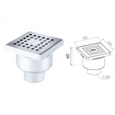 Сливной трап вертикальный D 50, с сухим затвором, решетка нерж. 100х100 мм, AV Engineering