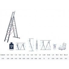 Лестница алюм. 3-х секц. 309/796/328см 3х12 ступ., 23,5кг  NV5230 Новая Высота (макс. нагрузка 150кг)