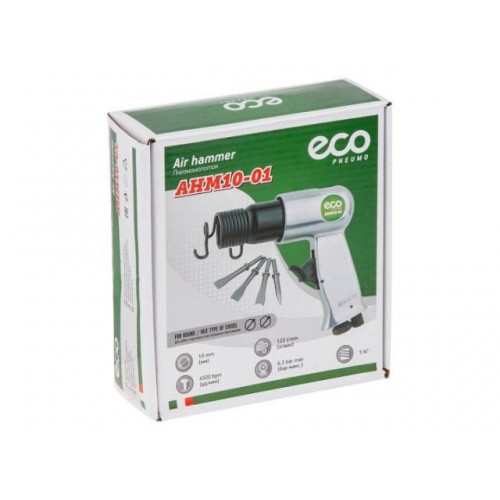 Пневмомолоток ECO AHM10-01 (4500 уд/мин, 1.12 Дж, 120л/мин, Хвостовик:10 мм, Долото – 4 шт.) Пневмомолоток ECO AHM10-01 (4500 уд/мин, 1.12 Дж, 120л/мин, Хвостовик:10 мм, Долото – 4 шт.)