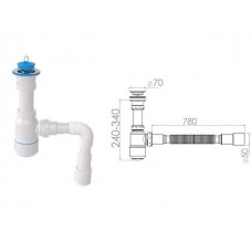 Сифон для умывальника с прикручивающимся выпуском 70мм , с гибкой трубой 1 1/2" - 40/50мм, AV Engine (AV Engineering)