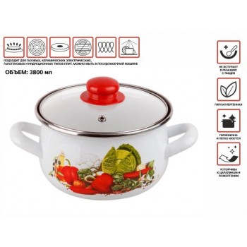 Кастрюля стальная эмалированная, 3.8 л, серия Урожай, PERFECTO LINEA (подходит для всех типов плит, включая индукцию)