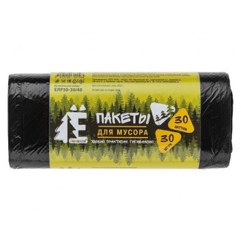Мешки для мусора, 30 л, 30 шт, "Е-Ромашка", черные, РОМАШКА (48х57,5 см/ 5,6 мкм)