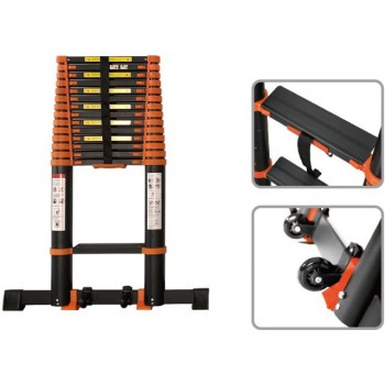 Лестница телескопическая 1-секц. алюм. 350см, 9 ступ. 8,5кг BLACK LINE STARTUL (ST9931-035) (ширина ступени 8см, прорезиненные колеса и доп.стабилизаторы)