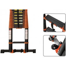 Лестница телескопическая 1-секц. алюм. 590см, 15 ступ. 17,0кг BLACK LINE STARTUL (ST9931-059) (ширина ступени 8см, прорезиненные колеса и доп.стабилизаторы)