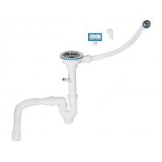 Сифон для кухни прямоточный с аварийным выходом, отвод, выпуск 3 1/2, 1 1/2"-40/50мм, AV Engineering