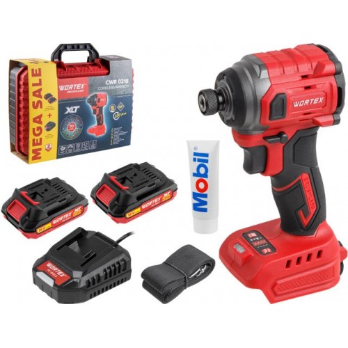 Аккум. ударный гайковерт/винтоверт WORTEX CWR 0218 в чем. XLT 2x2 А*ч, БЕСЩЕТ., 18 В, 220 Н*м (внутр. шестигр. 1/4", вес 0,92 кг) Аккум. ударный гайковерт/винтоверт WORTEX CWR 0218 в чем. XLT 2x2 А*ч, БЕСЩЕТ., 18 В, 220 Н*м (внутр. шестигр. 1/4", вес 0,92 кг)