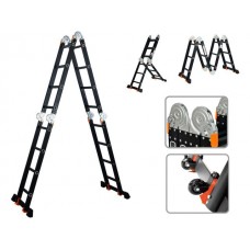 Лестница алюм. многофункц.4х4 ступ.(стрем.-229см,лестн.-465см) 13,8кг BLACK LINE STARTUL (ST9930-04) (усиленное шарнирное соединение, прорезиненные колеса и доп.стабилизаторы)